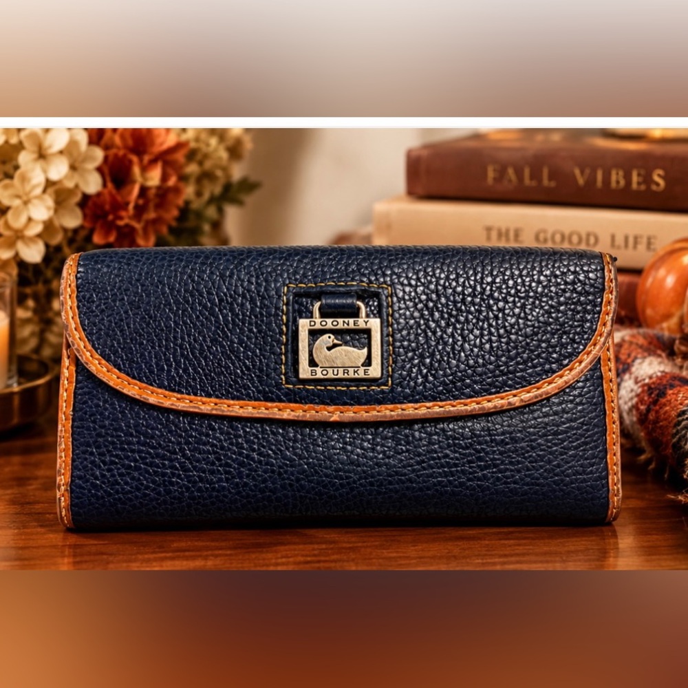 DOONEY&BOURKE Navy Pebbled Genuine Leather Continental Clutch Wallet Fall 🍂